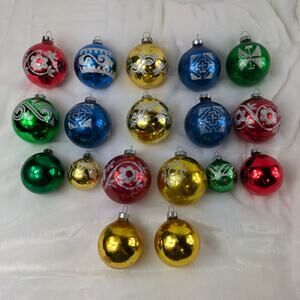 Lot 18 Vintage Christmas Ornaments Glass Round Glitter Made in USA Rauch POOR